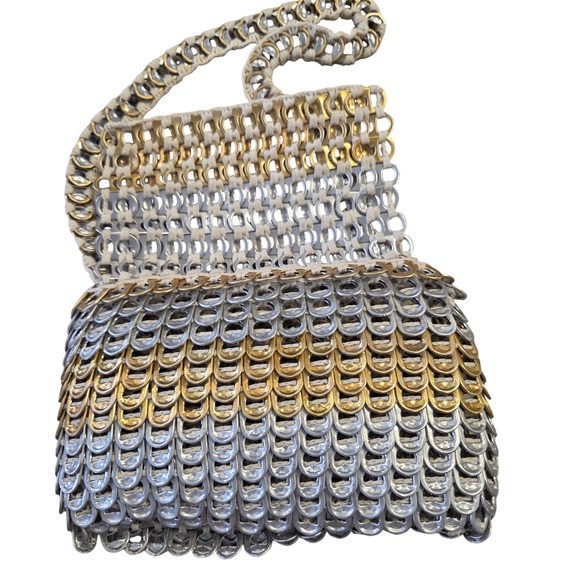 Unique Handmade Soda Tab Purse Bag Clutch Chainmail Gold Silver - Picture 3 of 5